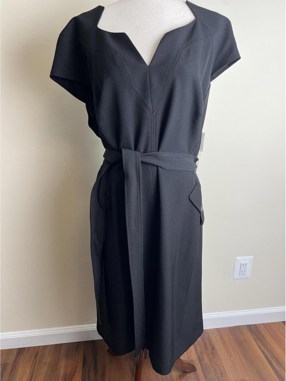 Kasper Plus Size Belted Dress• Asymmetric Neckline • Cap Sleeves NWT